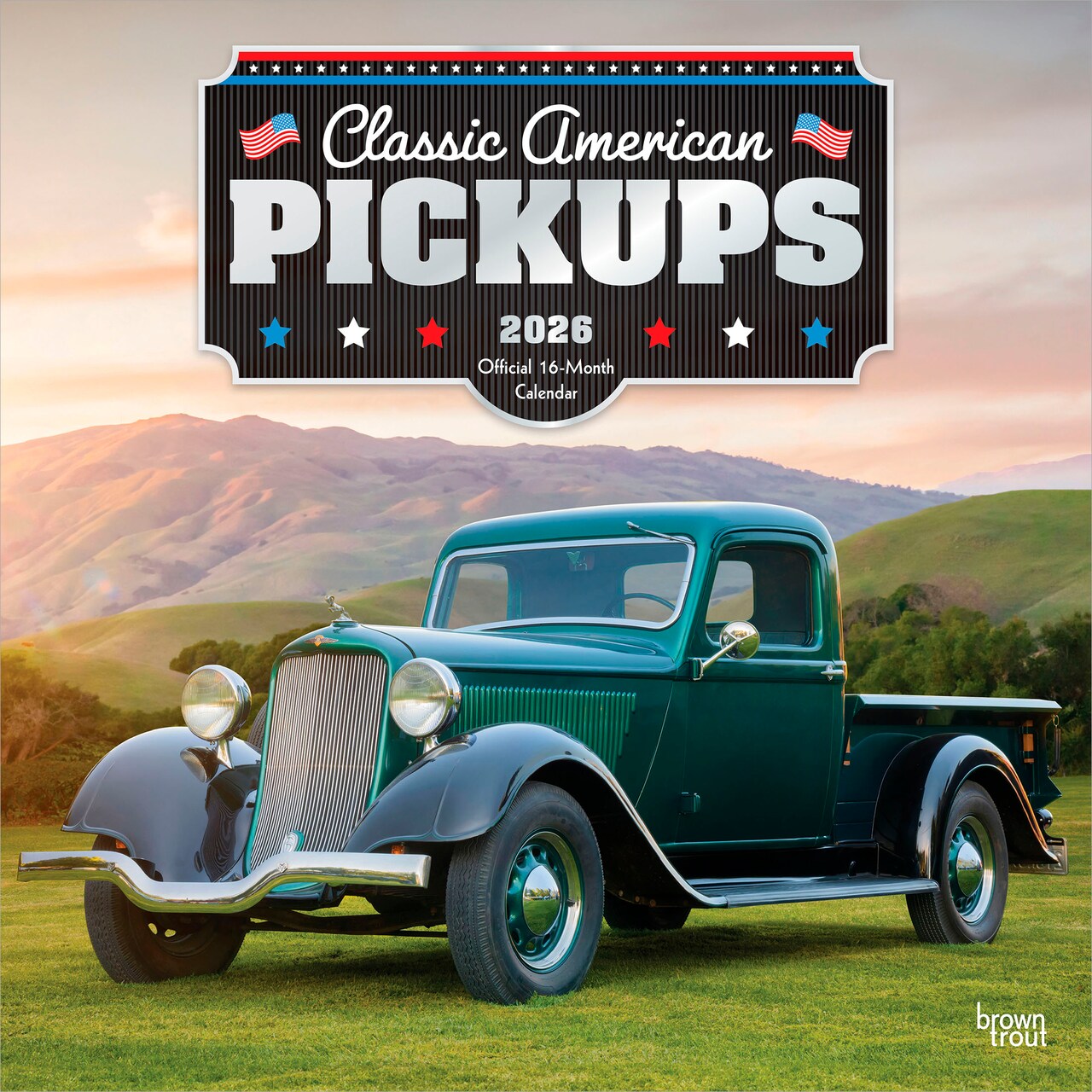 Classic American Pickups OFFICIAL | 2026 12 x 24 Inch (Hanging) Monthly Square Wall Calendar | Foil Stamped Cover | Plastic-Free